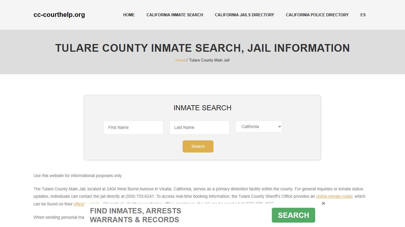 Tulare County Inmate Lookup, Jail Roster